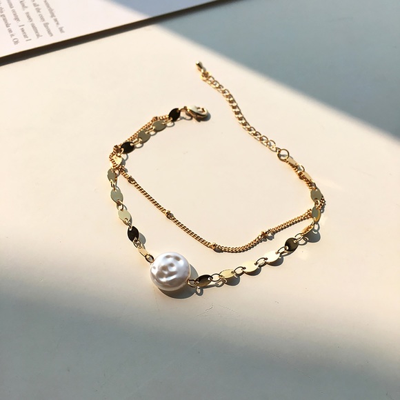 Simple Creative Double chain pearl bracelet, Gold Chain Minimalist-Dainty - Picture 3 of 7